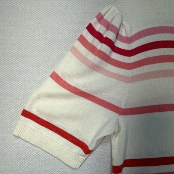 Talbots Womens Knit Sweater Large Cream Pink Striped Short Sleeve Preppy - Picture 14 of 14